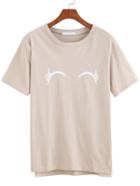 Romwe Eyelash Print Loose T-shirt