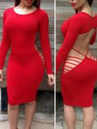Romwe Red Cut Out Strappy Back Bodycon Dress