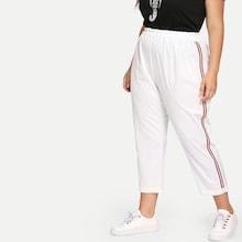Romwe Plus Striped Side Elastic Waist Pants