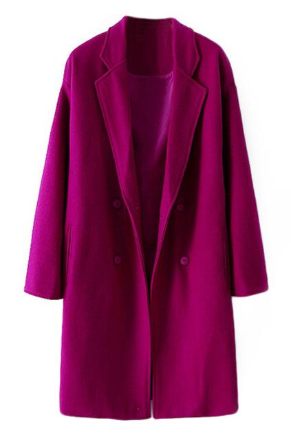 Romwe Double-breasted Rose Red Coat