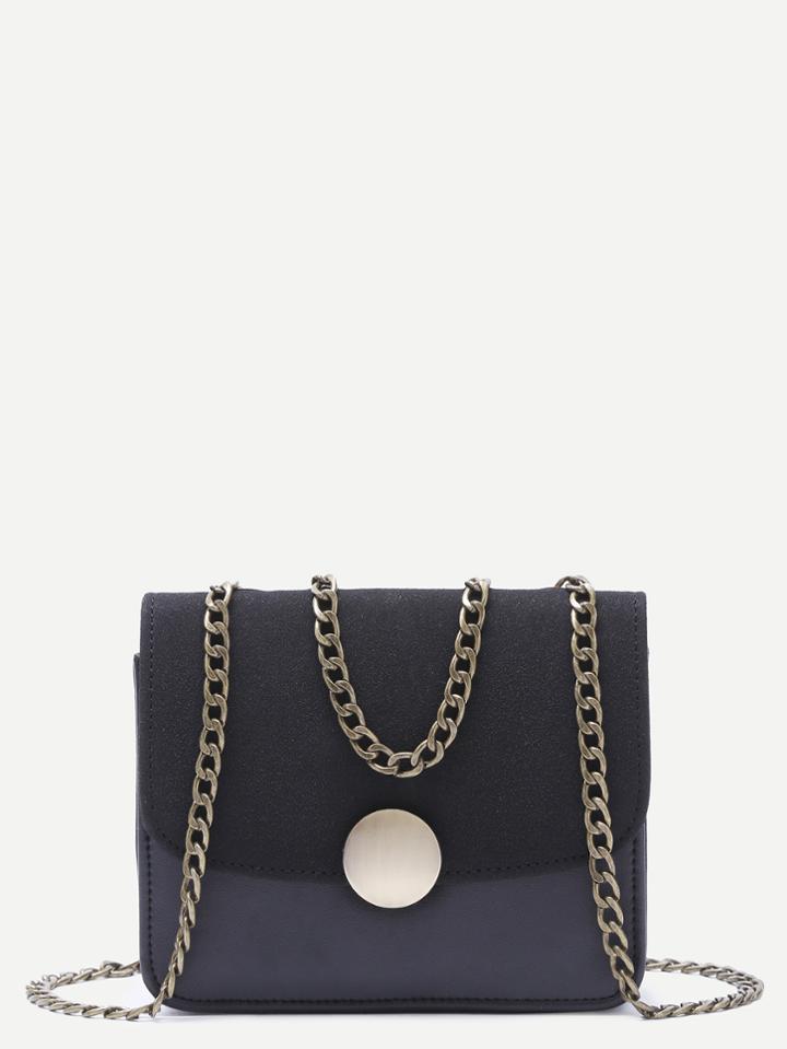 Romwe Black Contrast Boxy Shoulder Bag With Chain Strap
