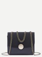 Romwe Black Contrast Boxy Shoulder Bag With Chain Strap