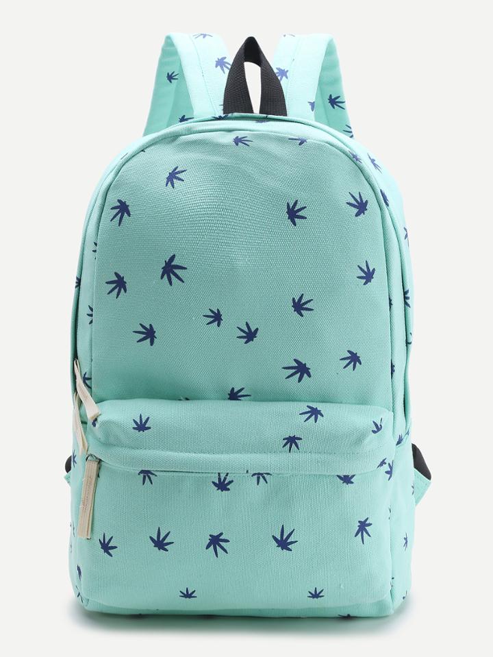 Romwe Blue Leaf Print Casual Backpack