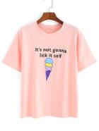 Romwe Ice Cream Print Pink T-shirt