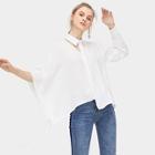 Romwe Cut Out Neck Button Through Asymmetrical Blouse