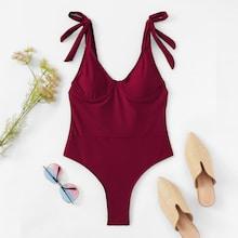 Romwe Low Back Self Tie One Piece Swimsuit