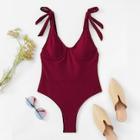 Romwe Low Back Self Tie One Piece Swimsuit