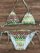 Romwe Multicolor Zigzag Print Tie Side Halter Bikini Set