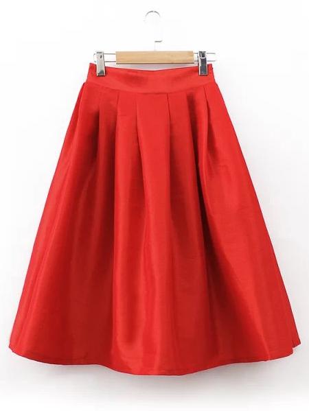 Romwe Red Zipper Side Umbrella Skirt