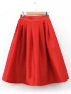 Romwe Red Zipper Side Umbrella Skirt