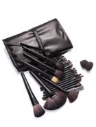 Romwe 24pcs Black Professional Makeup Brush Set With Leather Bag