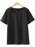 Romwe Black Short Sleeve Cut Out Casual T-shirt