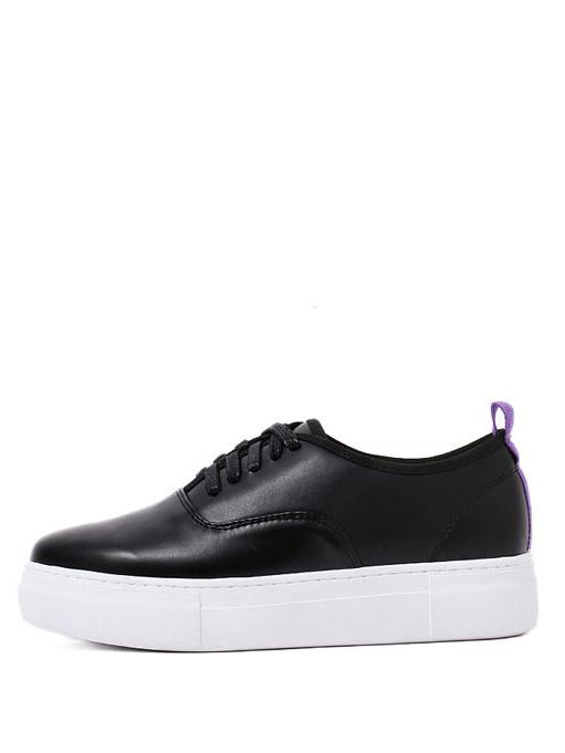 Romwe Black Casual Round Toe Lace-up Thick-soled Flats