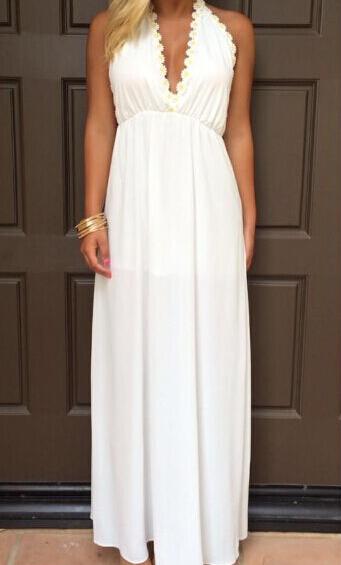 Romwe Halter Backless Sunflower Applique Chiffon Dress