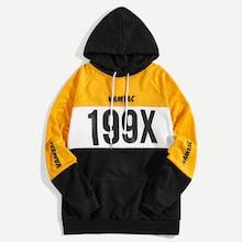 Romwe Guys Raglan Sleeve Letter Print Drawstring Hoodie