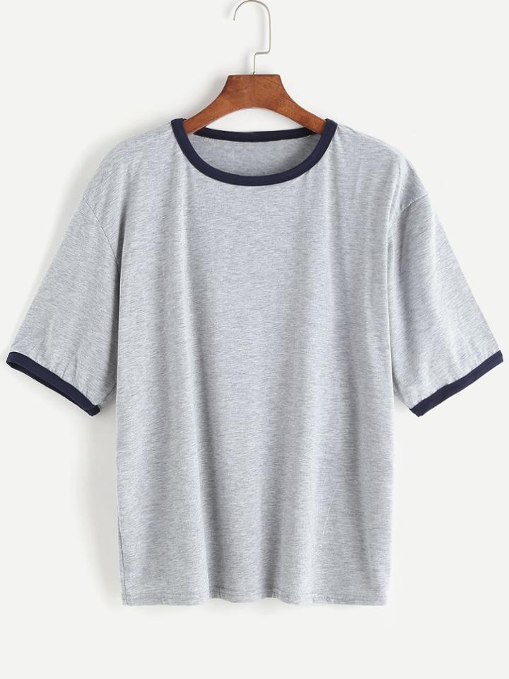 Romwe Heather Grey Contrast Trim T-shirt