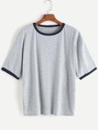 Romwe Heather Grey Contrast Trim T-shirt