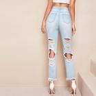 Romwe Cut-out Ripped Jeans