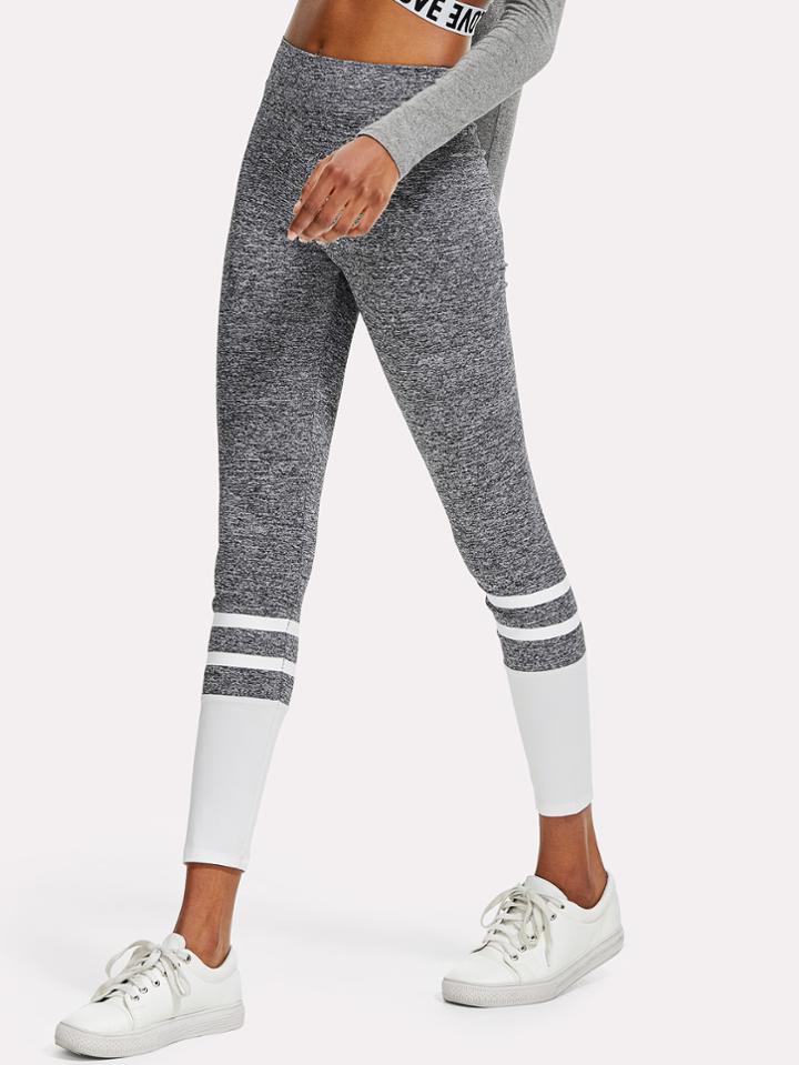 Romwe Two Tone Striped Marled Knit Leggings