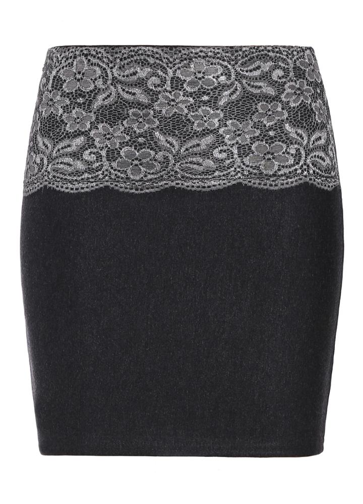 Romwe Lace Bodycon Grey Skirt