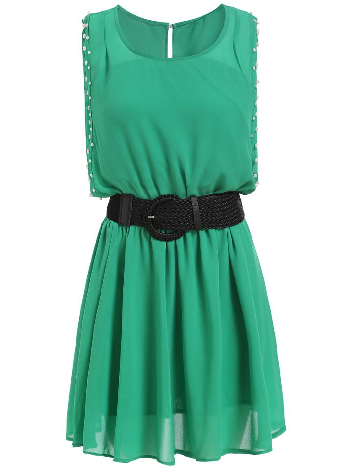 Romwe With Pearl Sleeveless Chiffon Dress