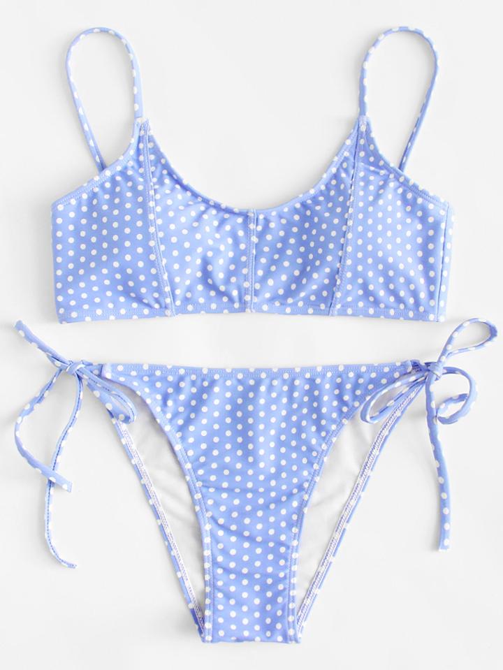 Romwe Polka Dot Tie Side Bikini Set