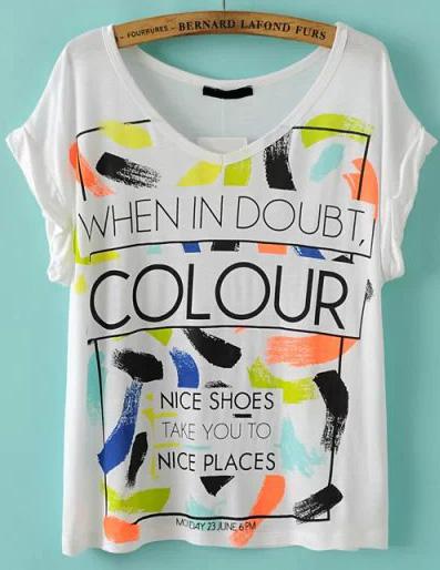 Romwe V Neck Graffiti Print T-shirt