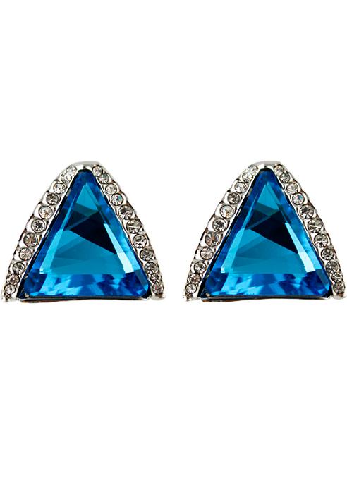 Romwe Blue Gemstone Silver Triangle Stud Earrings