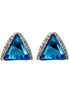 Romwe Blue Gemstone Silver Triangle Stud Earrings
