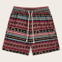 Romwe Guys Aztec Print Drawstring Waist Shorts