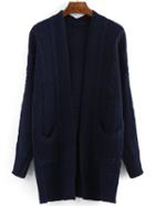 Romwe Pockets Long Navy Coat