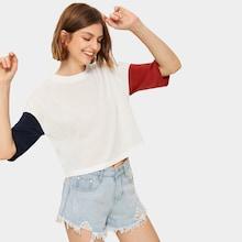Romwe Cut And Sew Sleeve Tee