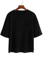 Romwe Ribbed Pocket Black T-shirt
