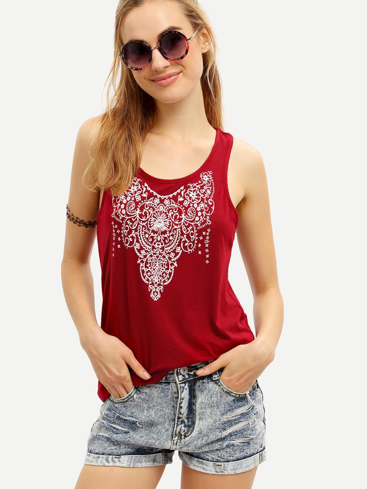 Romwe Tribal Print Cutout Tank Top
