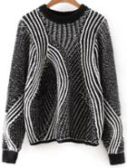 Romwe Black Mixed Knite Hollow Out Loose Sweater