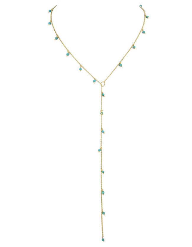 Romwe Blue Small Beads Long Necklace