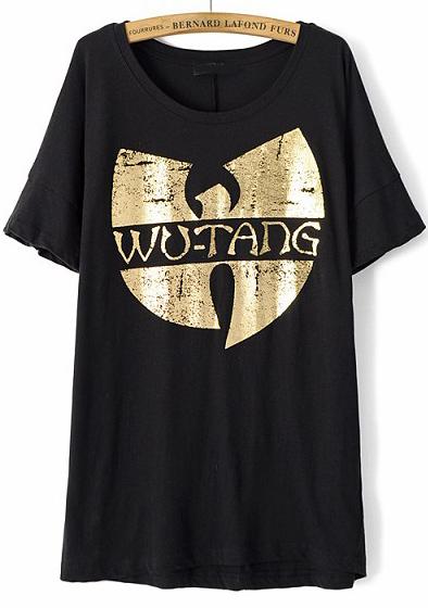 Romwe Black Bronzing Letters Print T-shirt