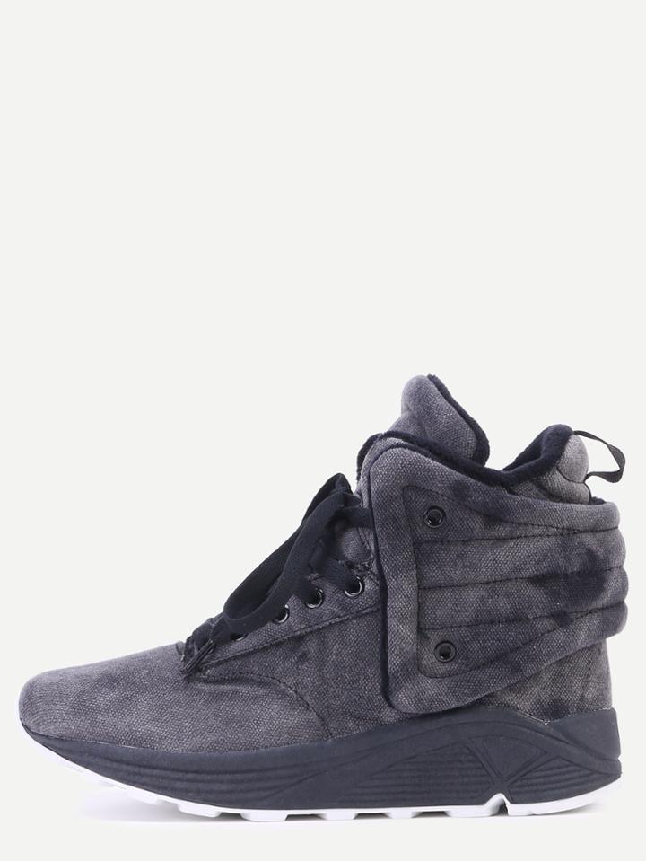 Romwe Grey Lace Up Quilted Back High Top Sneakers
