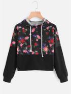 Romwe Contrast Floral Print Hoodie