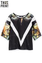 Romwe Romwe Sun Tattoo Big V T-shirt