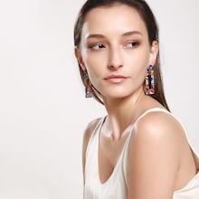 Romwe Marble Pattern Open Rectangle Drop Earrings 1pair