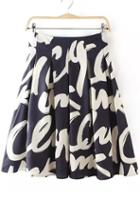 Romwe High Waist Letter Print Chiffon Pleated Skirt