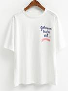 Romwe Letter Print White Loose-fit T-shirt