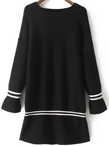 Romwe Dropped Shoulder Seam Striped Jersey Black Dress