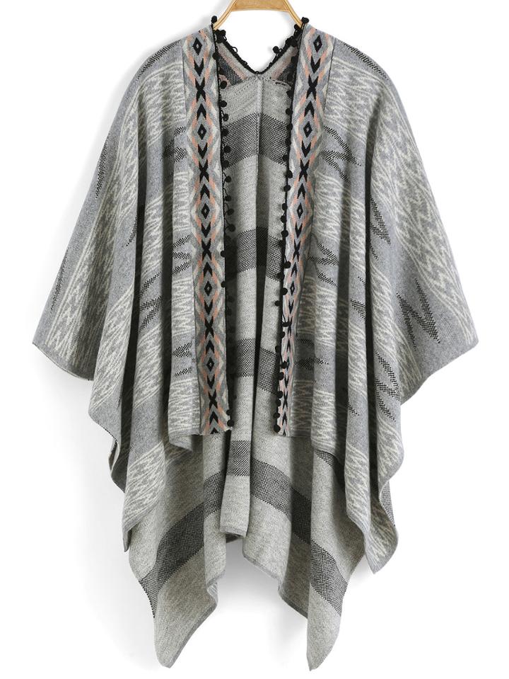 Romwe Geometric Print Dip Hem Poncho