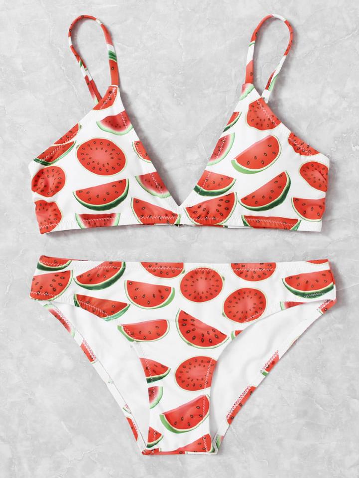 Romwe Watermelon Print Bikini Set