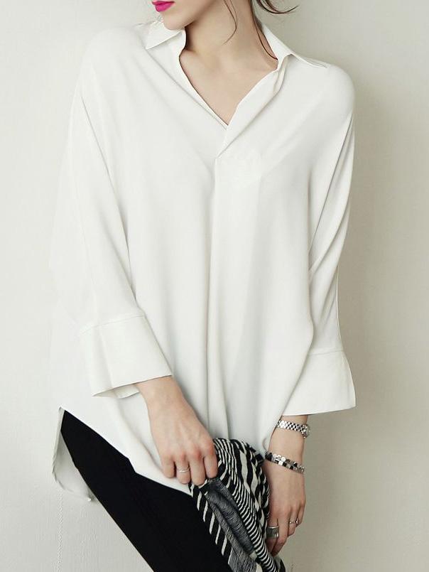 Romwe Lapel Dip Hem Loose Blouse