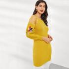 Romwe Floral Embroidered Contrast Mesh Sweater