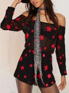 Romwe Off-the-shoulder Star Print Romper