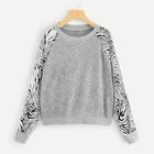 Romwe Zebra Print Raglan Sleeve Sweatshirt
